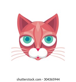 Cat head - vector sign. Animal cartoon face. Feline illustration. Design element. 