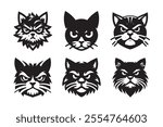 Cat head vector silhouette art illustration bundle
