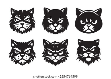 Cat head vector silhouette art illustration bundle