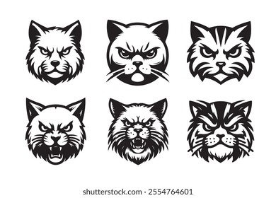 Cat head vector silhouette art illustration bundle