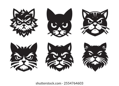 Cat head vector silhouette art illustration bundle