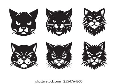 Cat head vector silhouette art illustration bundle