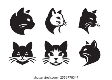 Cat head vector silhouette art illustration bundle