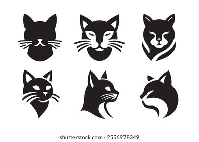 Cat head vector silhouette art illustration bundle