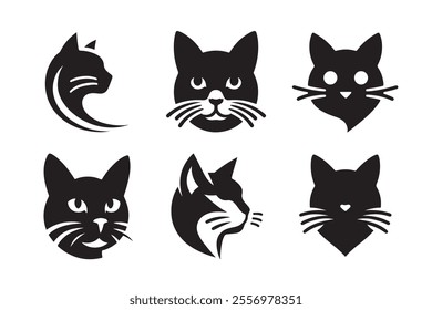 Cat head vector silhouette art illustration bundle