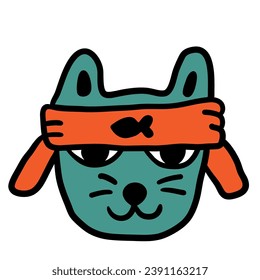 cat head in vector.color icon in doodle style.Template for logo sticker poster print application website avatar. Series of cat faces in flat