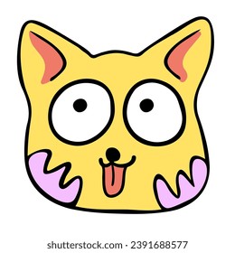 cat head in vector.color icon in doodle style.Template for logo sticker poster print application website avatar. Series of cat faces in flat