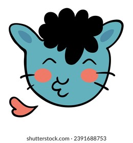 cat head in vector.color icon in doodle style.Template for logo sticker poster print application website avatar. Series of cat faces in flat