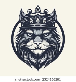 Cat head wearing a crown logo vector clip art illustration