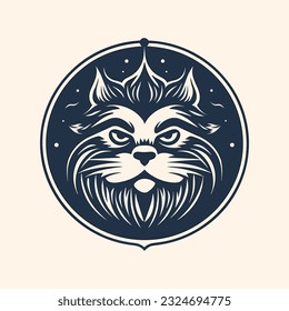 Cat head wearing a crown logo vector clip art illustration