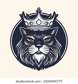 Cabeza de gato con el logo de la corona imagen de clip vectorial