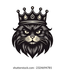 Cat head wearing a crown logo vector clip art illustration