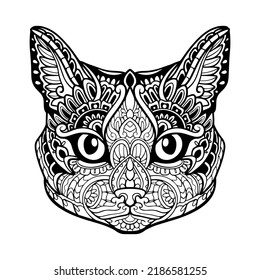 Cat head zentangle arts isolated on white background