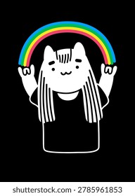 Cat headbanger show sign of the horns with both hands. Can be used with any background as an exclusive T-shirt design or as a sticker design