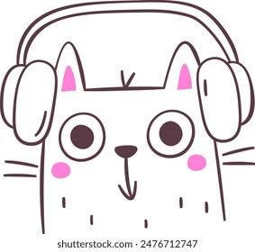 Cat With Headphones Outline Vector Illustration