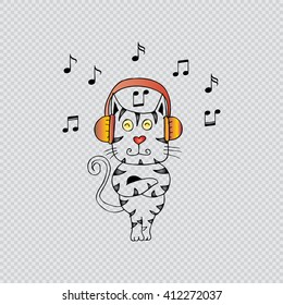  Cat with headphones. Sketchy style.