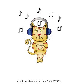  Cat with headphones. Sketchy style.