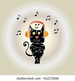  Cat with headphones. Sketchy style.