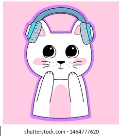 
Cat in headphones. Vector illustration.