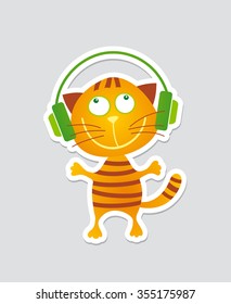 Cat with headphones. Vector illustration.