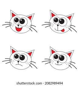 Cat heads with different face expressions set. Vector illustration.