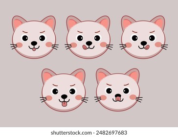Cat heads icons. Set of flat cartoon cats of different breeds isolated