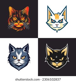 The cat heads set. Sticker, label, or logo with cat. Feline friend. Vector