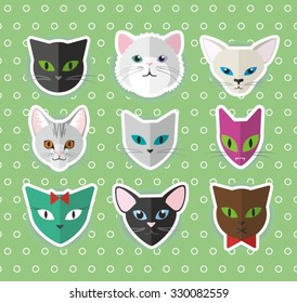 Cat heads vector set