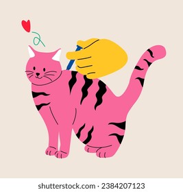 Cat health check. The veterinarian vaccinating the kitten. Colorful vector illustration 
