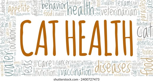 Cat Health word cloud conceptual design isolated on white background.