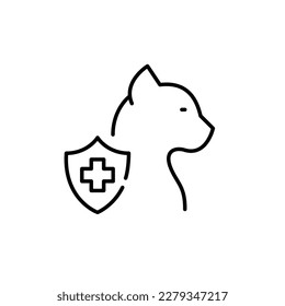 Cat healthcare medical insurance. Veterinary clinic. Pixel perfect, editable stroke icon