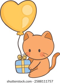 Cat with heart balloons and gifts clipart