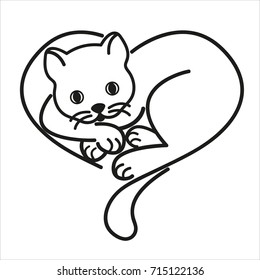 Cat Heart Black White Stock Vector (Royalty Free) 715122136 | Shutterstock