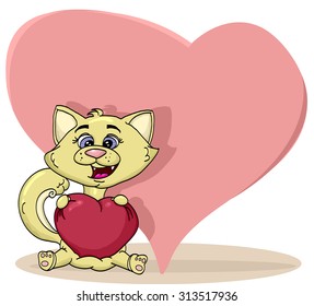 cat with heart card for valentine's day