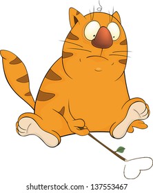 Cat and heart. Cartoon