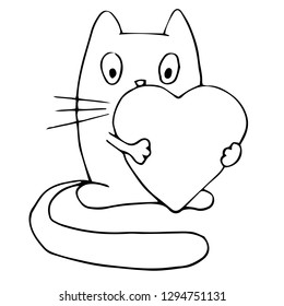 
cat and heart cartoon isolated vector silhouette