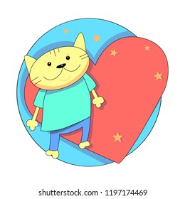 cat and heart. flat style. vector