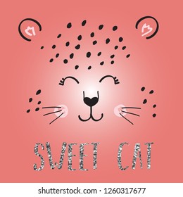 cat heart glitter text tee slogan child illustration art vector 