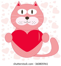 cat with heart in his paws vector