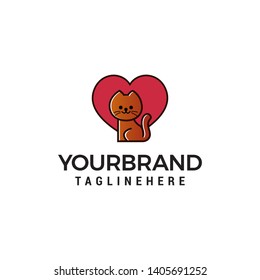 cat with heart logo design concept template vector