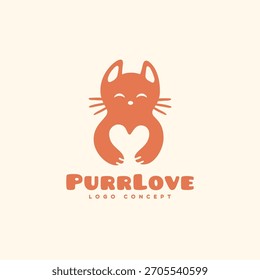 Plantilla de diseño de logotipo de gato y corazón. Ilustración vectorial.