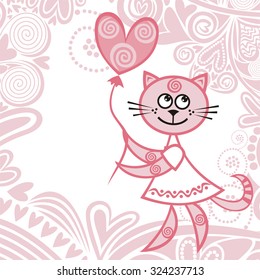Cat heart love romantic background vector illustration
