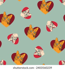 cat heart pattern on light green background 04