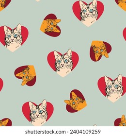 cat heart pattern on light green backround 
