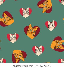 cat heart pattern on light green background