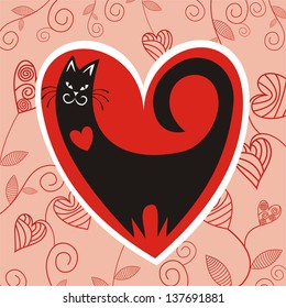 Cat heart romantic background vector illustration