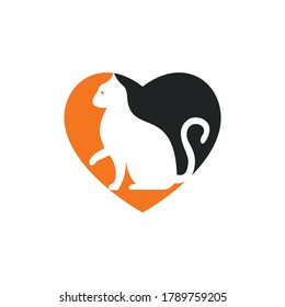 Cat heart shape vector logo design. Pet shop logo design. Animal Pet Care Logo.