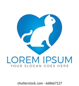 Cat and heart shapes vector logo design. Health sign.