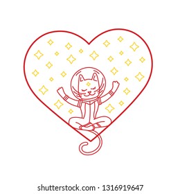 Cat with heart and stars. Vector illustration