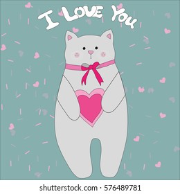 Cat with heart. Valentine's card vector
